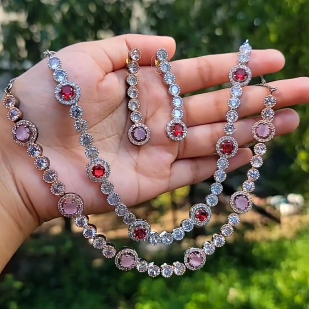 SheAndCraft New Simulated Diamond Tennis Necklace With Beautiful Earrings Set